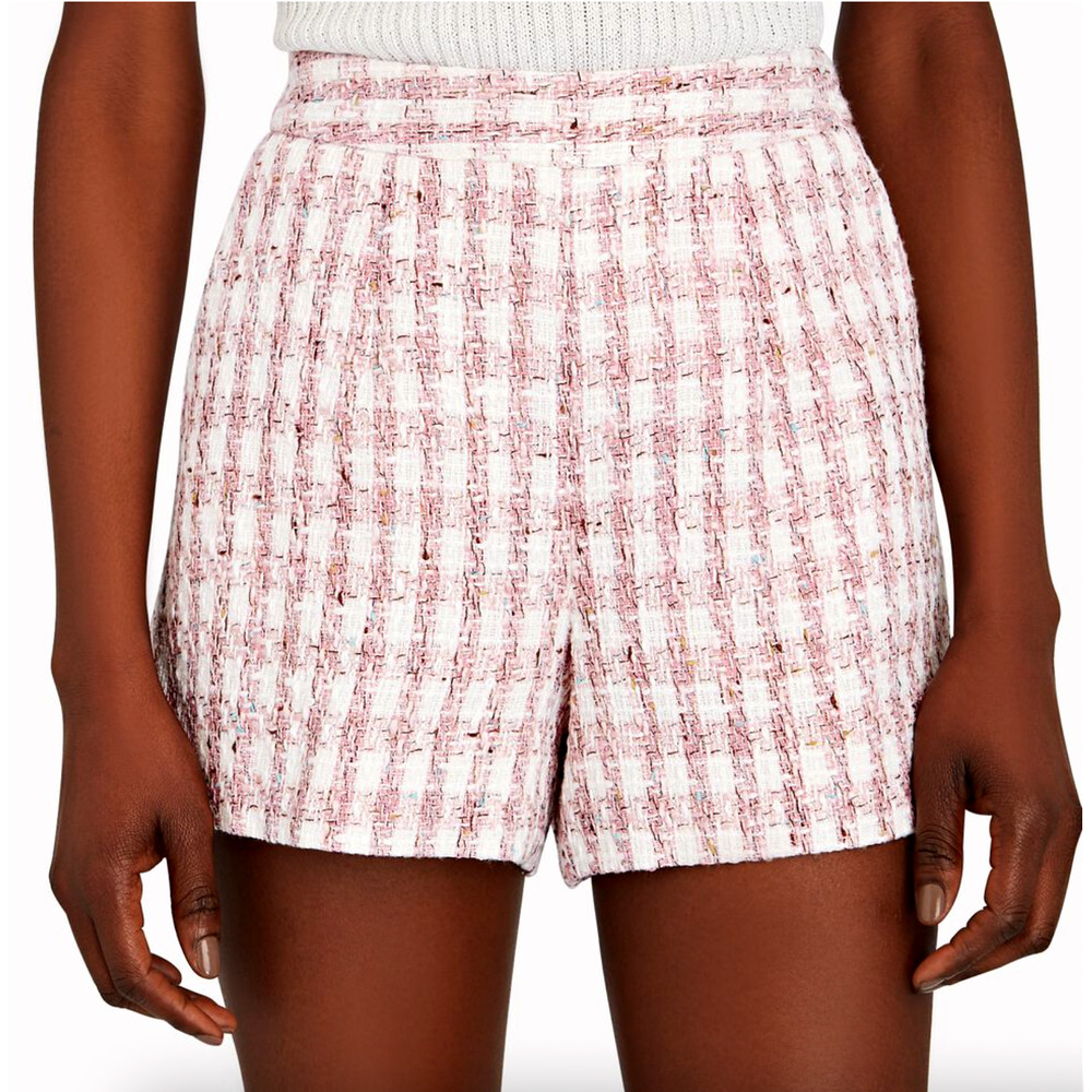 L'AGENCE Pink and White Tweed High-Waist Shorts